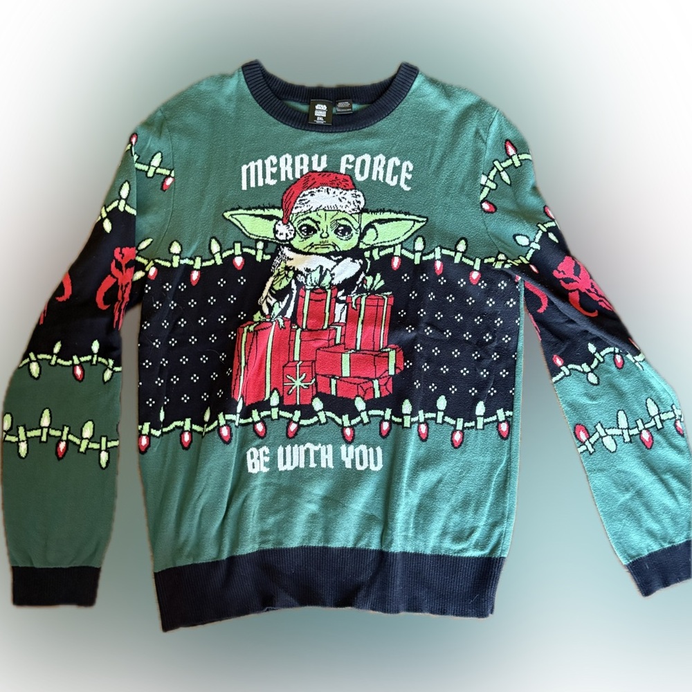 Star Wars Yoda Merry Force Be With You Ugly Christmas Sweater Size 2X